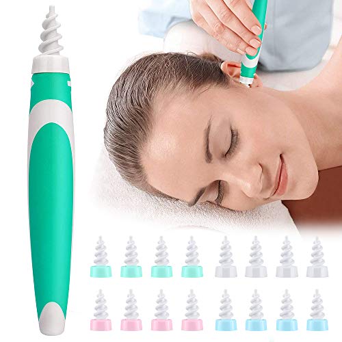 Limpiador de Oídos,Limpia Cera Oidos Q grips Cera Oidos,Kit de limpieza Para Oídos, Sistema Espiral Inteligente, con Mango y 16 Puntas Lavables, Seguro y Suave, Adecuado para Niños