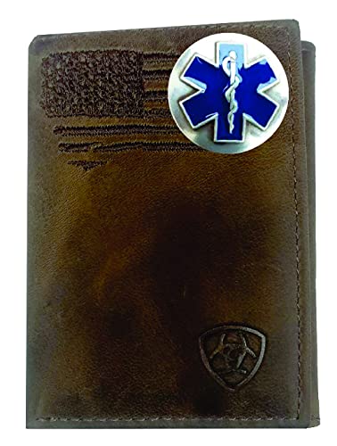 Custom EMT EMS Cross of Life ARIAT Faded Flag Trifold Leather Wallet