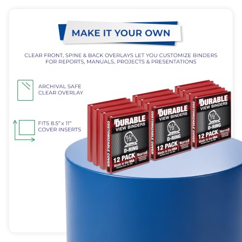 Image of Samsill Durable 0.5 inch 3 Ring Binder, D Ring Binder,100% Recycled Chipboard, Red, 12 Pack