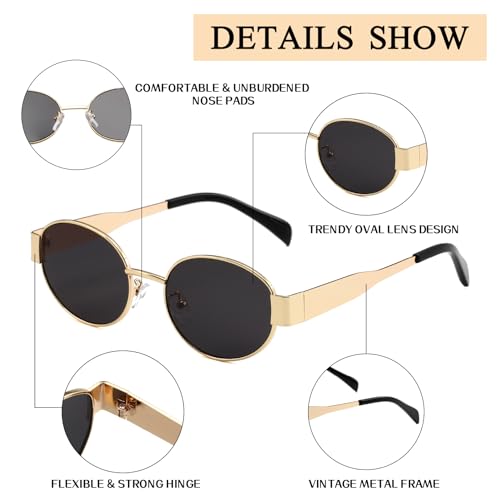 Trendy Oval Sunglasses for Women Retro Designer Gold Sun Glasses Classic Metal Frame Shades 90s4