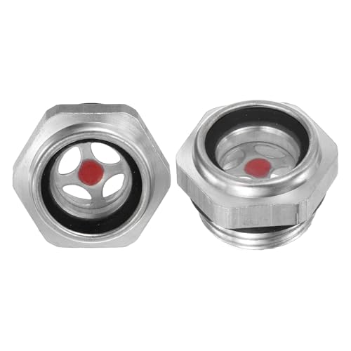 M METERXITY Lot de 2 voyants d'huile pour compresseur d'air M20 x 15 mm en verre trempé anti-fuite avec raccords hexagonaux et joint torique pour voyant de niveau d'huile pour compresseur