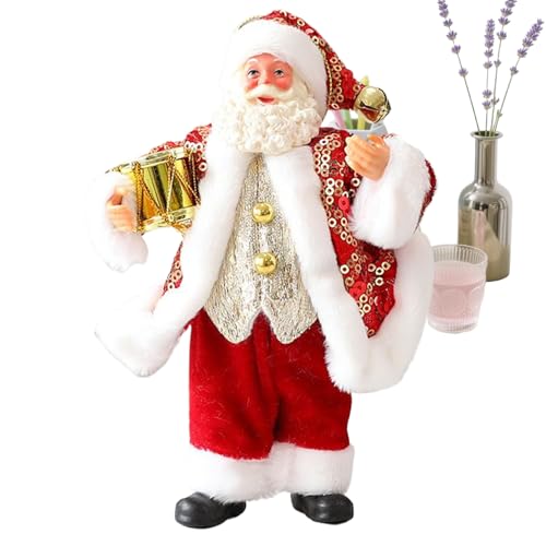 Pommyyn Santaオーナメント 置物,約18cmクリスマス置物 - 楽器を持つ祝祭サンタ像,ツリー棚窓テーブル室内装飾デスクトップセンター飾り