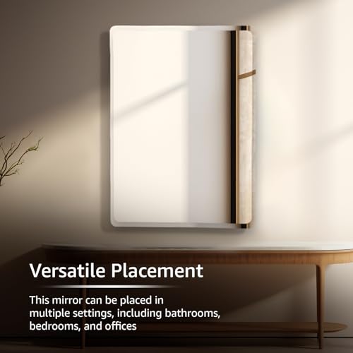 Image of Amazon Basics Frameless Rectangular Wall Mirror, 18 x 24 Inch, Beveled Edge Glass, Unframed Decorative Mirror for Bathroom, Bedroom, Living Room, Entryway & Dressing Area