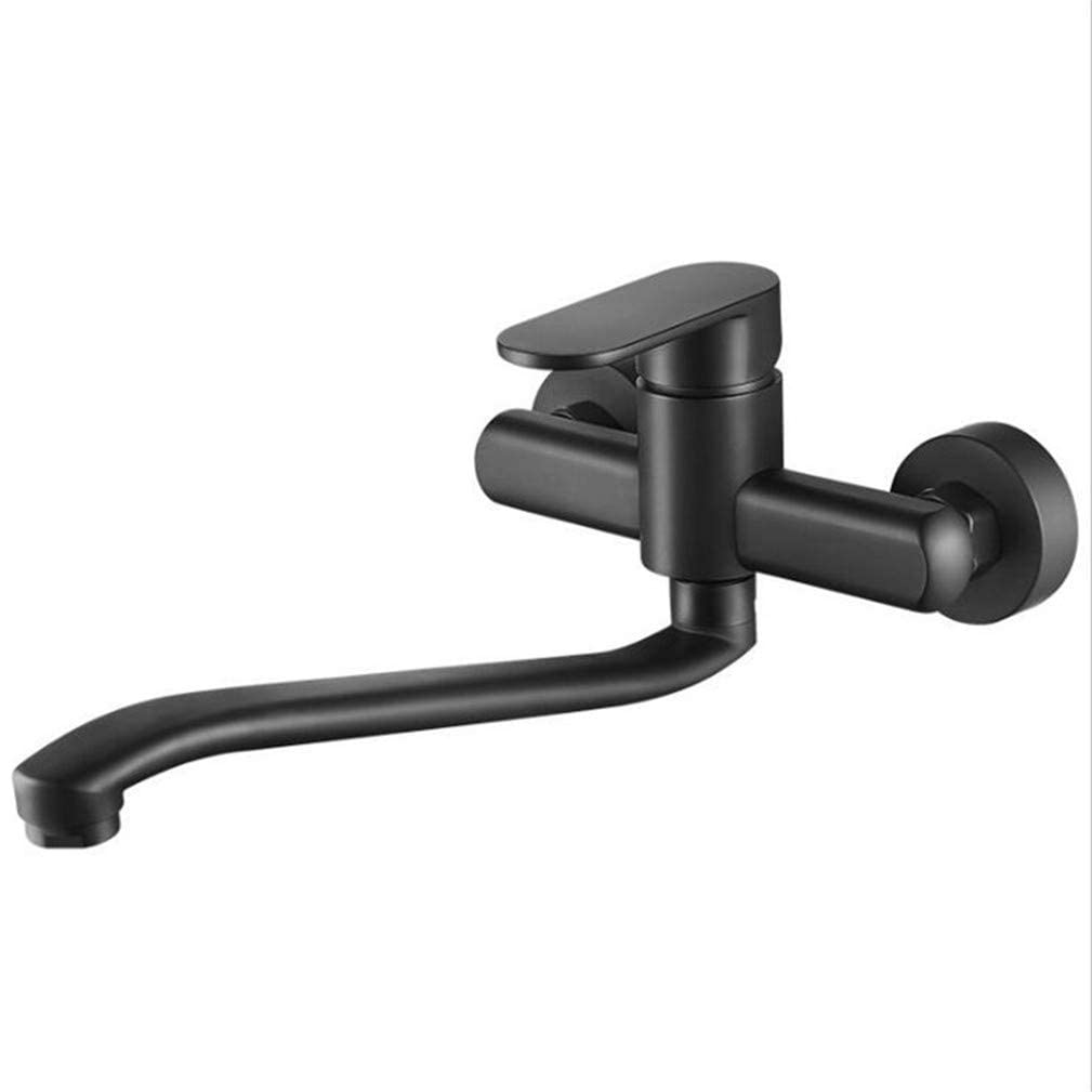 Robinet de cuisine noir 25 cm mural CHEWYNP avec mitigeur à double trou rotatif 360