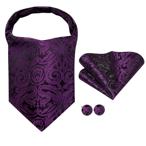 Image of Dubulle Paisley Floral Ascot for Men Self Tie Mens Cravat and Pocket Square Cufflinks Wedding
