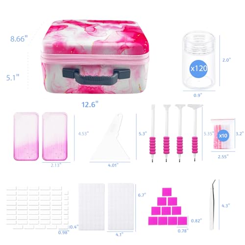 Image of 120 Slot Diamond Art Storage Box | Pink Bead Organizer Case with Drill Tools, Portable Craft Box, For 5D DIY Art Kits