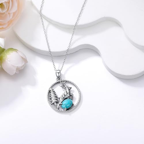 Deer Necklace 925 Sterling Silver Genuine Turquoise Forest Deer Pendant Vintage Western Jewelry Gifts for Women4