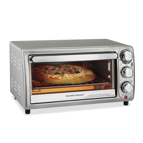 Image of Hamilton Beach 4-Slice Toaster Oven with 5 Cooking Modes (Bake, Broil, Keep Warm Toast & Bagel) with Stay On & Auto Shutoff, 2 Rack Positions, 1100 Watts and 3 Accessories, Stainless Steel (31143)