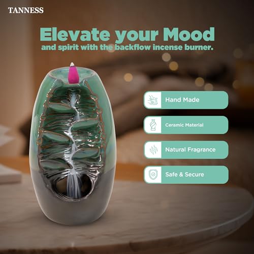 Tanness Backflow Burner,Incense Ceramic Waterfall Holder with 10 Cones | Aromatherapy Room Decor, Home Accessories, Meditation Accessories