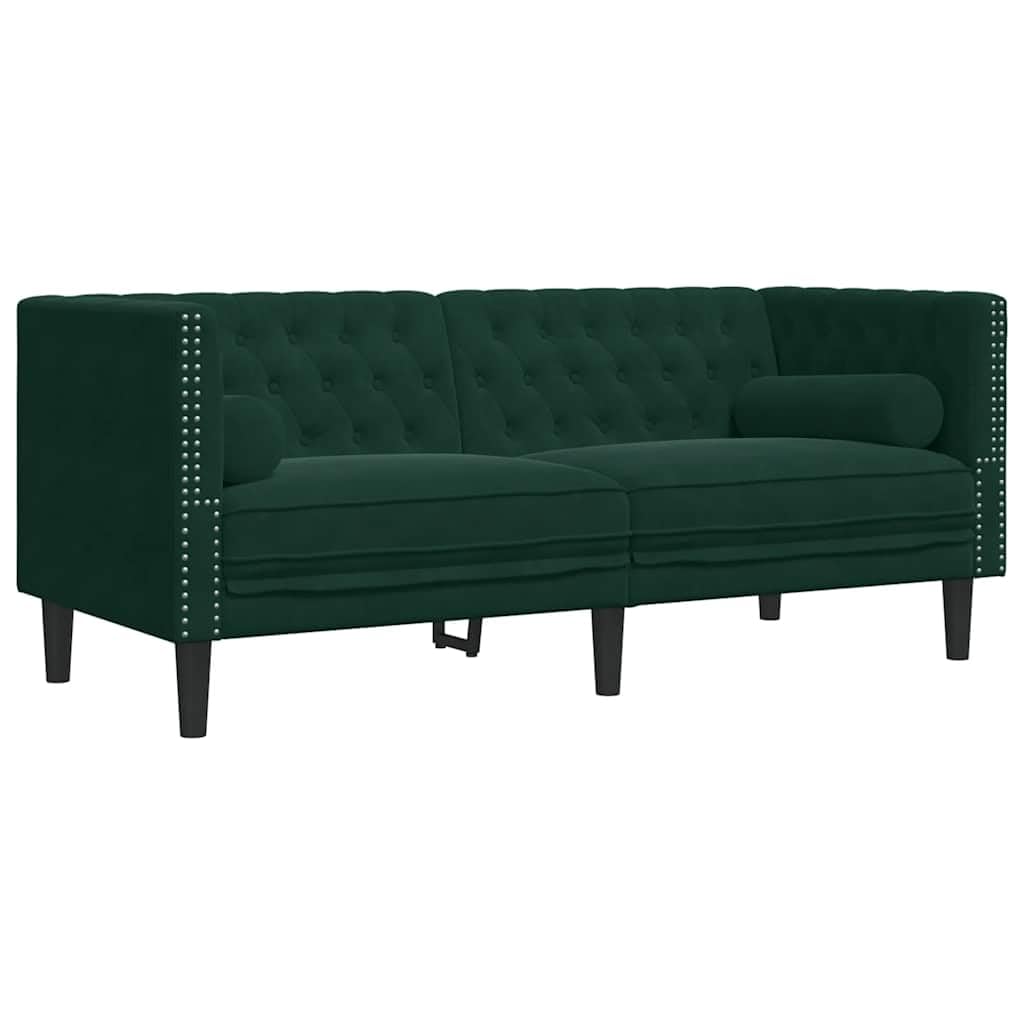 Set di 3 divani Chesterfield in velluto verde scuro con cuscini per il collo, 3 posti, 2 posti e poltrona, per soggiorno, con comoda seduta e gambe stabili