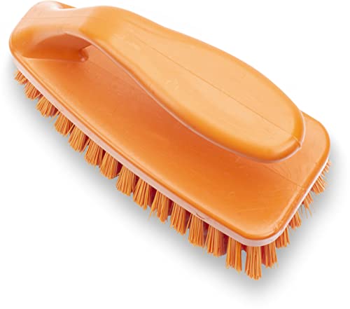 Image of SPARTA Scrub Brush with Iron Shaped Handle and Stiff Bristles, Heavy Duty Scrubber Brush for Kitchen, Bathroom, Shower, Tile, Sink, Carpet and Bakepans, Polypropylene, 6 Inches, Orange