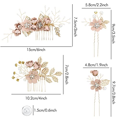 Insowni GSP0758DP 20 Pack White Dusty Pink Blue Flower Bridal Wedding Hair Side Combs+Flower Hair Pins+Twist Spiral Pearl Hair Pins Floral Hair Pieces Headpieces Accessories thumb #5