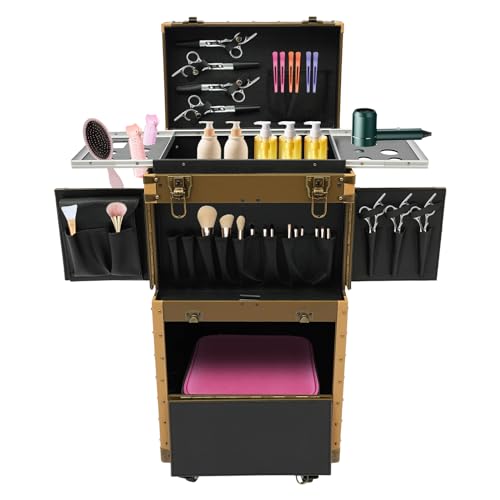 Maletín de peluquería 4 en 1 con cajón, cerradura de contraseña, capacidad de carga 15-20 kg, maletín de maquillaje, almacenamiento para manicura, estilistas