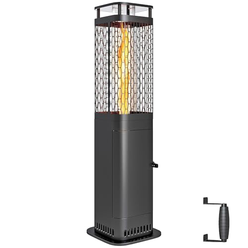 Outsunny Stufa a Pellet da Esterno, Riscaldatore da Giardino 6.86KW con Base Antiscivolo, Tubo in Vetro e Rete in Metallo, Stufa a Pellet Senza Fumo, Nero