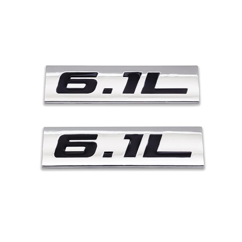 2X Chrome Metal 6.1L Logo Car Emblem Premium 3D 6.1 V8 Badge Auto Door Fender Sticker Side Wing Decal (6.1L,Silver&Black)