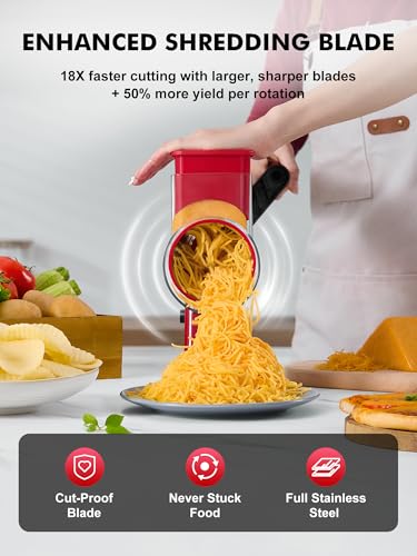 Image of GDL Upgraded Cheese Grater Shredder Hand Crank, Vegetable Slicer, 4 Blades | 18x Faster Cutting, Stronger Suction Base, No BPA, Stainless Steel Blade, Dishwasher Safe, For Cheese & Veggies & Nuts