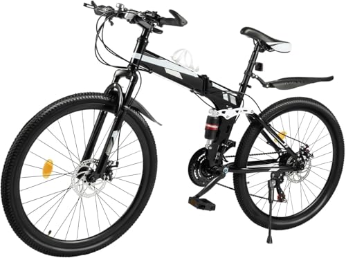 Bike de montaña Plegable de 26 velocidades de 26 velocidades Marco de Acero de Alto Carbono, Frenos mecánicos de Disco, Asiento Ajustable (36.22-38.2in), Capacidad de Carga de 330 Libras, ne