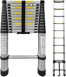 Nassboards,Telescoping Ladder - Lightweight Aluminium Metal - Telescopic, Compact, Multi Purpose, Adjustable Steps, Extendable and Collapsible - Great for Cleaning Gutters, Decorating, Painting Walls