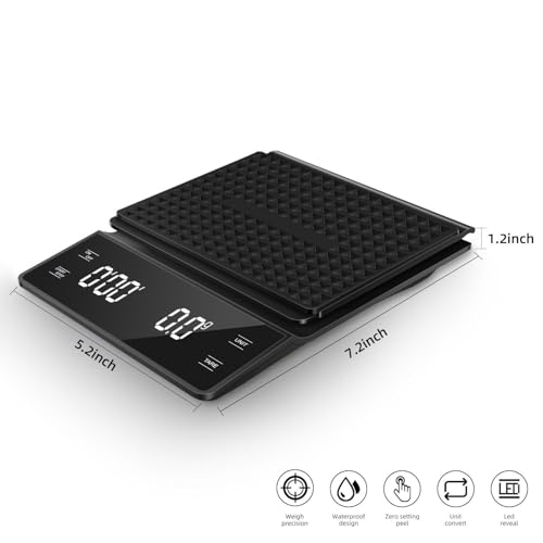 Evolt Digital Coffee Scale with Timer, 0.1 g to 3 kg Precision, for ...