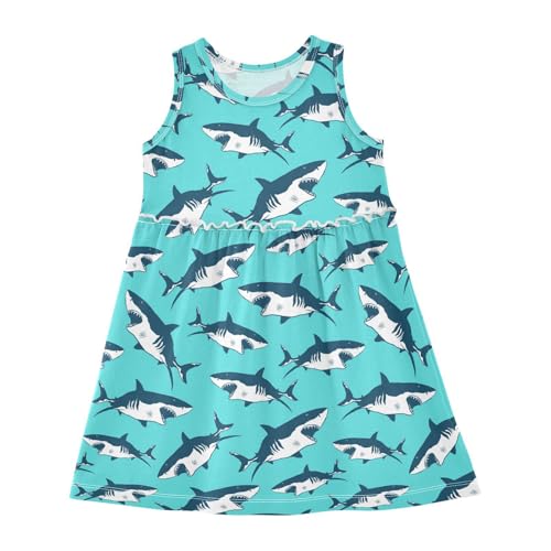 Shark Girl Sleeveless Tank Dress Blue Crewneck Twirl Swing Dress for Kids 3T2