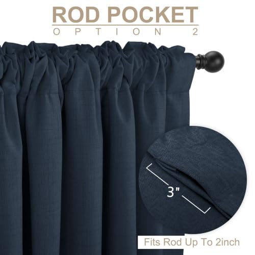 Image of Linen Textured Total Blackout Curtains for Bedroom 96 Inches Long, Navy