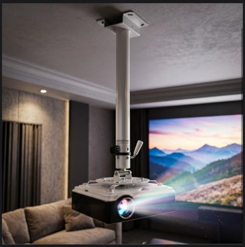 Image of Audiovan Round Shape Universal Projector Ceiling Mount with Single Bolt Ball Head Tilt Adjustment Projector Ceiling Mount Bracket Extendable 2 feet