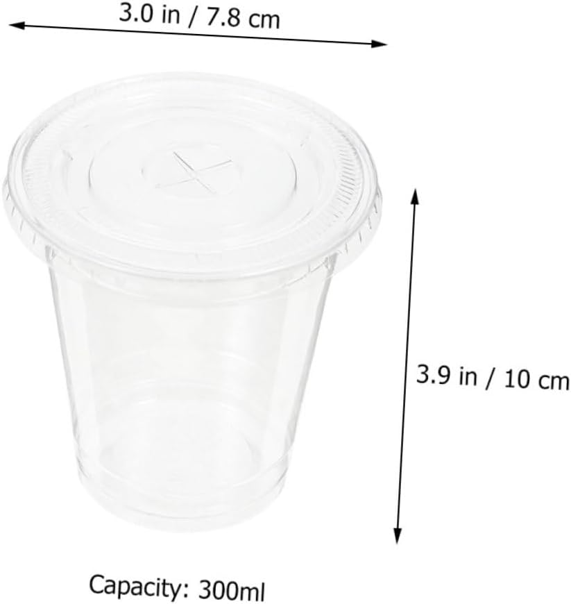 100pcs 10oz Disposable Plastic Cups with Flat Lids, Pet Cold Beverage Cups for Juice, Coffee, Smoothies, Party and Outdoor Use