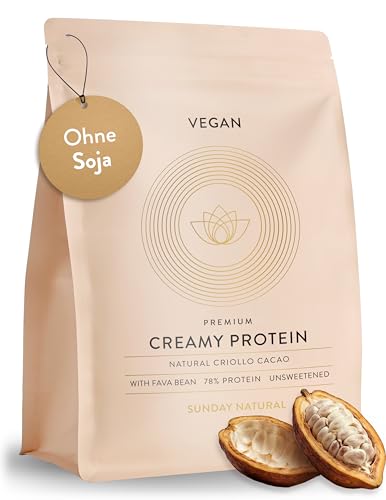 SUNDAY NATURAL Veganes Proteinpulver 1 Kg Super Creamy Vegan Protein Pulver Schoko 23g Eiweiß pro Portion - 3K Protein-Shake Gesamtes EAA- & BCAA-Profil Ohne Zuckerzusatz Laborgeprüft