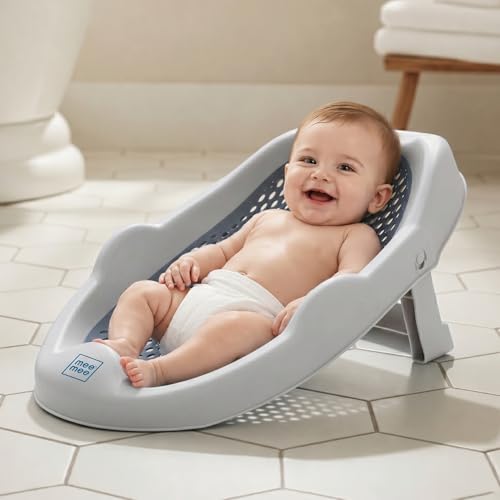 Image of Mee Mee Mini Spa Baby Bath Chair with Spine Support Gel Shield & Adjustable Recline | Anti-Skid Base, Quick-Drain Mesh, BPA-Free Ergonomic Bath Seat for Newborns & Infants, Portable Design