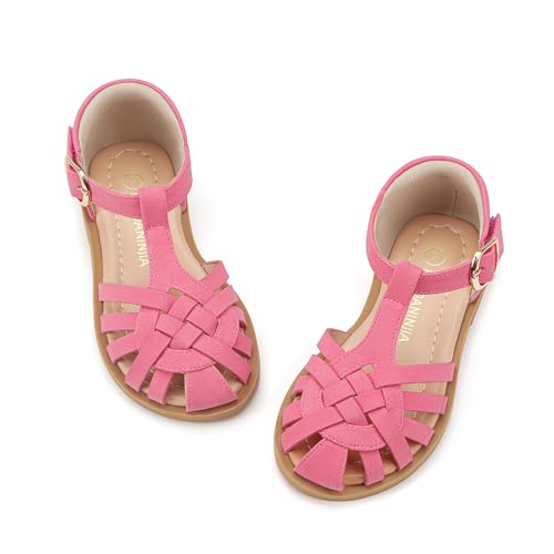 Image of PANDNAINJIA Toddler Girls Sandals T-Strap Dress Summer Shoes | Litte Kids Closed Round toe Strappy Adjustable Non-slip Flower Girl Wedding Party Sandal