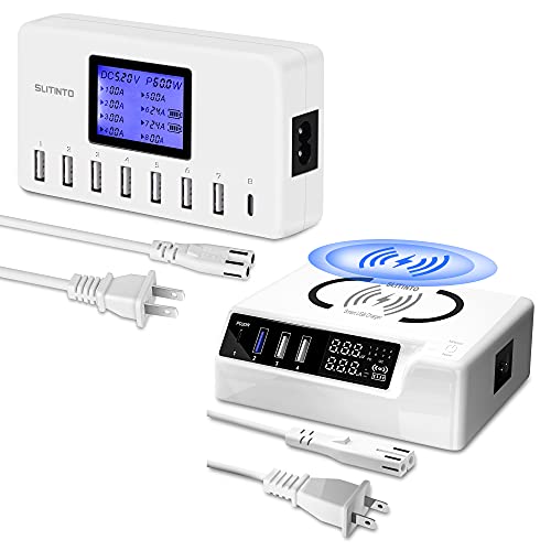 USB Charger, slitinto 60W 12A 8-Port USB Charging Station + USB Charger, slitinto 65W 12A 4-Port USB Charging Station 20W PD Charger and QC3.0 Multi Port USB C Charger Hub with Wireless Charging Adjus