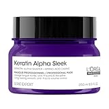 L'OREAL PROFESSIONNEL   Masque Cheveux Disciplinant Keratin Alpha Sleek    84% de Frisottis   Nourrit en Profondeur & Renforce la Kératine   Cheveux Raides à Bouclés   Technologie Brevetée   250 ml