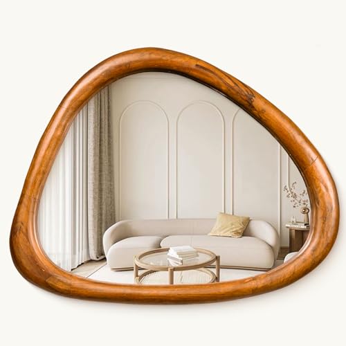 DREAMY WALLS 25'' Small Asymmetric Wall HD Mirror for Living Room, Bedroom, Entryway | Handcrafted Wooden Frame with 5mm Glass Mirror | Irregular, Vertical or Horizontal, 25x32 Inches, 2'' Deep