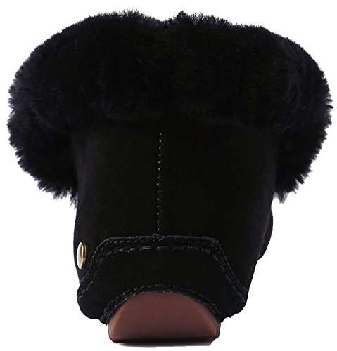 U-lite Women's Warm Fur Wool Slipper Casual Winter Slouch Flat Indoor Outdoor Loafer Black 6.53