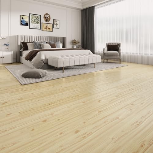 18 Sq. Ft Floor Tiles Peel and Stick Vinyl Floor 36 x 6 inch Luxury Self Adhesive Waterproof Flooring Planks DIY for Kitchen, Living Room, Shops, RV, Wood Look Plank, 12-Pack, Light Brown
