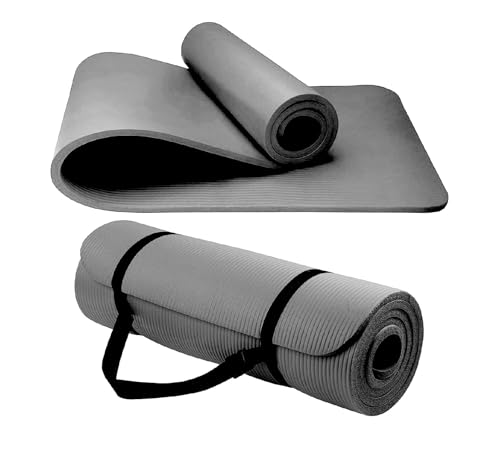 Yoga Mat Unisex Non-Slip Thick Foam Fitness Exercise Mat (10mm) Comes with Carrying Strap Lightweight Home Gym Workout Equipment for Yoga, Pilates, Stretching, Gymnastics Training & Camping (Grey)