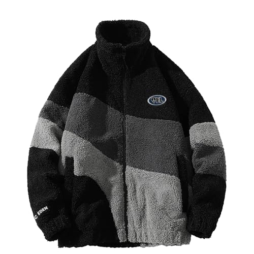 Image of Aelfric Eden Men's Vintage Patchwork Fleece Coats Splicing Contrast Sherpa Coat Unisex Casual Oversized Jackets