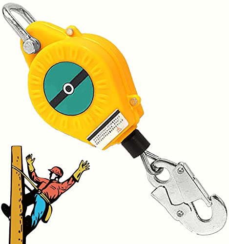 Corda di Sicurezza autoavvolgente da 150 kg, Dispositivo anticaduta a Doppio bloccaggio per lavori in Quota, Dispositivo di Protezione Individuale per Arrampicata e Costruzioni.