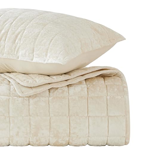 BEDELITE Velvet Quilt Set King Size - Luxury Velvet Comforter Bedding Set 3 Pieces, Soft Cozy Cream White Oversized Bedspread Coverlet for All Seasons with 2 Pillow Shams - Image 5