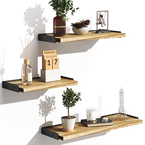 Bayka Wall Shelves For Bedroom Decor, Floating Wall Shelves For Living Room Kitchen Storage, Wall Mounted Rustic Wood Floating Shelves For Kids Books, Small Shelf For Bathroom(Brown，Set Of 3) #TOP7