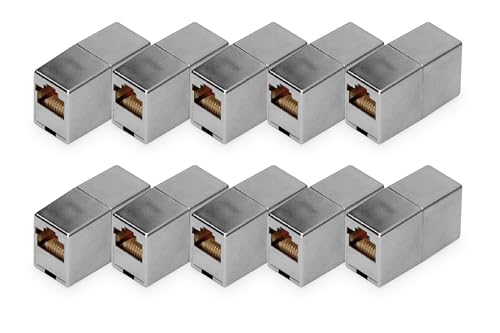 DIGITUS Connecteur RJ45 Cat 5e - 10 Pièces - Extension de Câble Lan - Compatible PoE - Pour Switch, DSL, Modem, Routeur, PC - Argenté