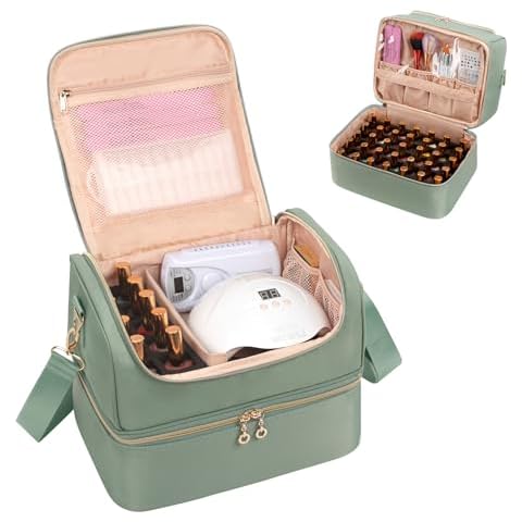 Nail Polish Organizer Case, Nail Supplies Storage Box Holds 45 Bottles Nail Polish & Nail Lamp, Travel Nail Tech Carrying Case, Nail Kit Bag For Nail Stuff & Manicure Tools Cover