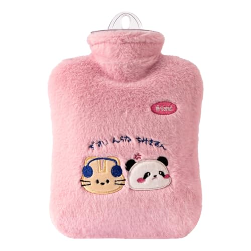 Durdiiy Hot Water Bottle with Cute Fleece Cover, 850ml Bag for and Cold Compress, Hand Feet Warmer, Neck Shoulder Pain Relief,Hot Relief, Great Gift Idea (Pink)