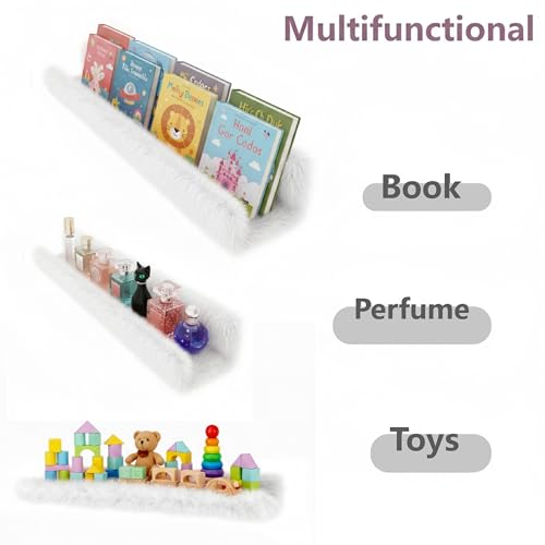 Image of 1PC Plush Bookshelf for Kids, Soft Hanging Wall Book Display Shelf | Nursery Floating Book Organizer, Easy Mount Soft Storage Shelf, White
