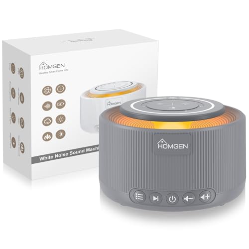 HOMGEN Máquina de Ruido Blanco para Adultos y Bebés Máquina de Sonido con Luz Nocturna y 30 Sonidos Relajantes White Noise Machine Baby Portátil con Función de Memoria y Recargable por USB (Gris)
