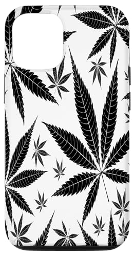 Carcasa para iPhone 12/12 Pro Hojas de marihuana Weed Decor, hojas negras