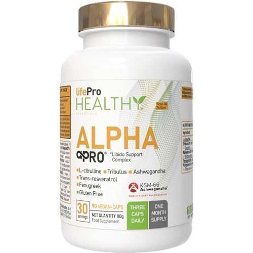 Tribulus Terrestris 90% Saponinas – Alpha Pro – Fórmula 5 en 1 con KSM-66® Ashwagandha, Fenogreco, L-Citrulina y Resveratrol – Fuerza, Energía y Vitalidad Masculina