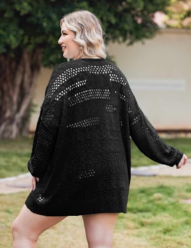 Image of IN'VOLAND Womens Plus Size Crochet Cardigan Lightweight Long Sleeve Open Front Oversized Boho Sweaters Kimonos
