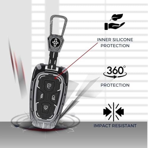 Image of KEYCEPT Metal Armor Key Cover Compatible for Tata Nexon| Altroz| Harrier| Punch| EV| Safari and Facelift 4 Button Smart Key| Stylish & Durable |Scratch Resistant Easy Grip Protective Keycase
