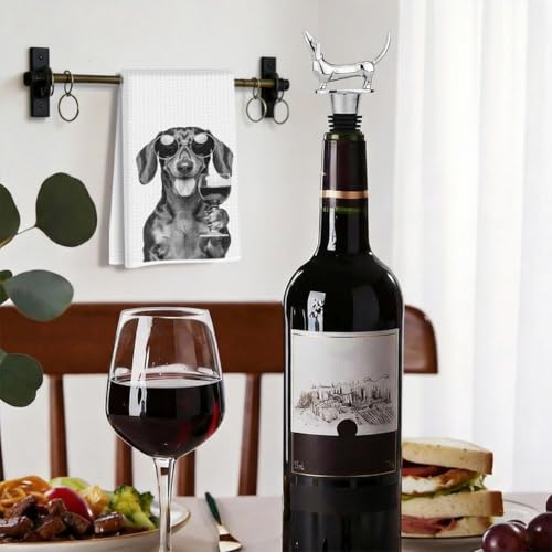 Image of Dachshund Wine Kitchen Towels with Wine Bottle Stopper 24x14 Inch, Dachshund Gifts Reusable Dish Towels for Kitchen Bars Decor, Wines Gift Weiner Dog Gifts for Women Men Christmas Birthday Gift